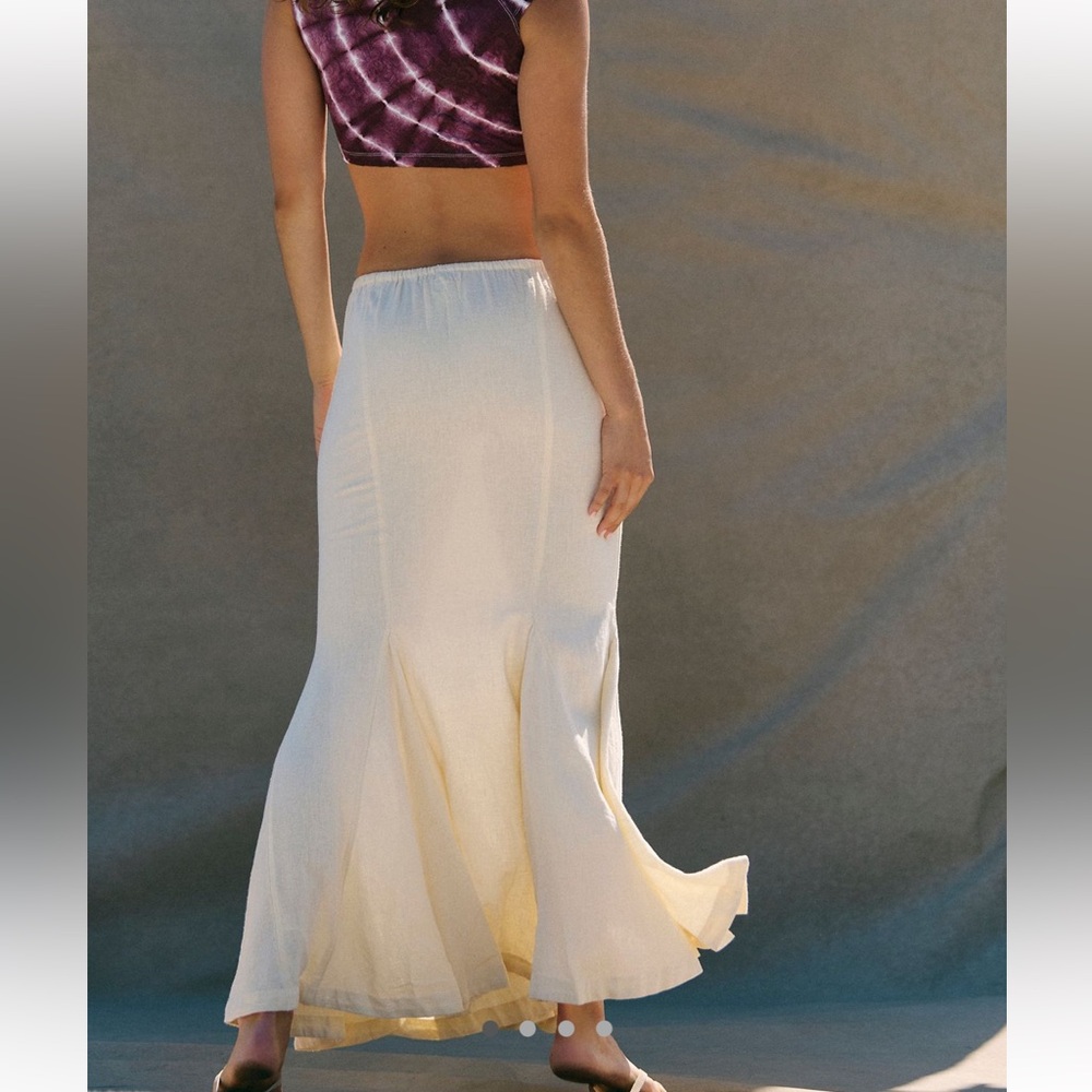 NWT Free People Light Cream Maxi Skirt with Drawstring Waist - Picture 3 of 12